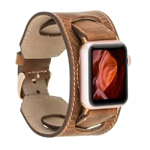Leather Apple Watch Band, Strap for iWatch 1 2 3 4 5 6 SE 7, 38/40/41/42/45 mm - Photo 1 sur 12