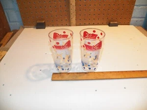 Coppia di bicchieri vintage VETRO FEDERALE rosso bianco blu fiocchi e punti - Foto 1 di 5