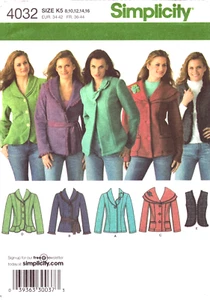 Chaquetas y chalecos Simplicity 4032 ~ Variaciones de cuello ~ Ajustados ~ 8-16 - Imagen 1 de 4