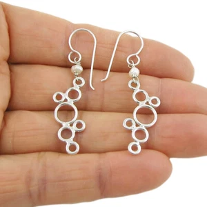 Silver Bubble Earrings 925 Sterling Long Solid Dangling Drops for Women - Picture 1 of 5