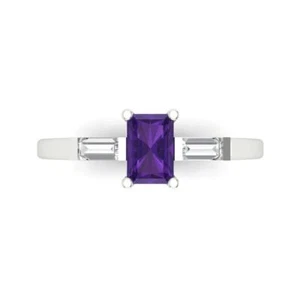14K White Gold Three-Stone Engagement Ring for Women, 0.8 ctw Natural Amethyst - Picture 1 of 11