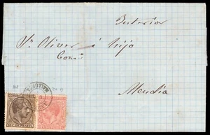 España 1877. Edifil C188 +192. Carta circ de Andrais (Mallorca) a Alcudia. Lujo - Picture 1 of 1
