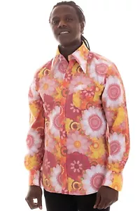 Comycom Camisa Hippie Hombre Manga Larga Rosa Blanco Floreado - Imagen 1 de 6