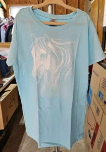 Girls T- Shirt Size L (10-12) Light Blue & White  Little Girl Who Loves Horses - Picture 1 of 7