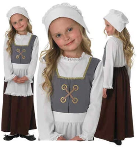 Girls Poor Victorian Tudor Maid School Girl Fancy Dress Costume Outfit Age 3-8 - Picture 1 of 5