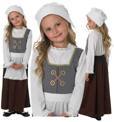 Girls Poor Victorian Tudor Maid School Girl Fancy Dress Costume Outfit Age 3-8 - Image 1 of 4