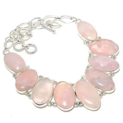 Adorable collar de joyería de plata de ley 925 hecho a mano con piedras preciosas de cuarzo rosa regalo Foto 1 de 4