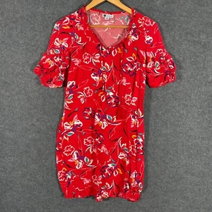 Rockmans Dress Womens 8 Red White Shift Flowers Print Ruffles Office Career - Picture 1 of 12