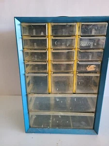 Akro-Mils Blue Metal 17 Drawer Small Parts Bin Shop Hobby Organizer Vintage - Picture 1 of 14