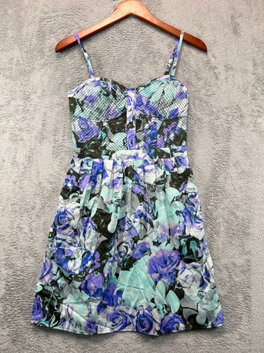 VETEMENTS Abito donna Jessica Simpson piccolo blu floreale felpa senza maniche plissettato