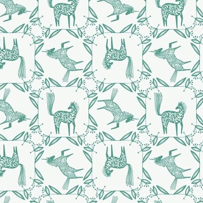 Horse Frame Green/White 100% Cotton Fabric by The Yard Foto 1 de 2