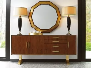 Lexington Take Five Savoy Round Mirror - Mid-Century Modern Design - Leaf accent - Picture 1 of 5