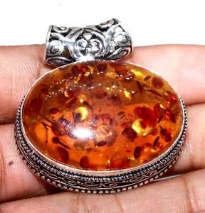 Baltic Amber Gemstone 925 Sterling Silver Jewelry Vintage Pendant Size-1.80 - Picture 1 of 6