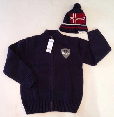 NWT Gymboree Ski Cabin Size M 7-8 Nordic Flag Cardigan Sweater & Pom Pom Hat - Image 1 of 2