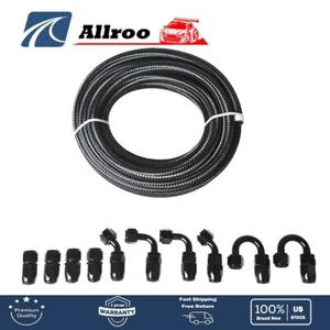 Black 20FT Braided Fuel Hose Line & 10AN 8AN 6AN 4AN Swivel Hose End Fitting Kit - Imagen 1 de 8
