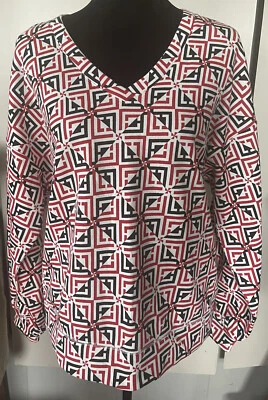 Sudadera para mujer Liz Claiborne manga larga cuello en V color rojo negro talla S nueva con etiquetas Foto 1 de 2