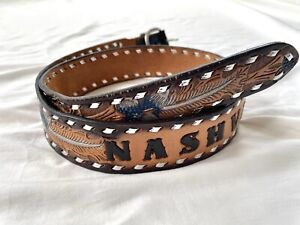 Handmade Tooled Leather Belt Nashville Pinecone Leaf Design Western Cowboy Rodeo