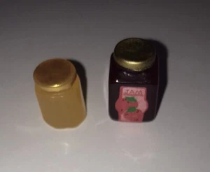 Puppenstube Marmelade Honig 2 Töpfe Gewürze Lebensmittel Küche Miniatur Maßstab 1:12 - Bild 1 von 4