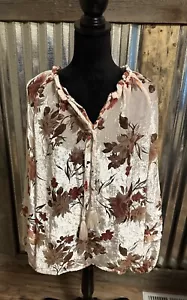 NWT Fate Womens XL Semi Sheer Floral Blouse Tie Neck Shirt Top Beachy Romantic - Picture 1 of 17