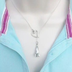 I Love Raketenschiff Antik Silber Lariat Y Halskette. - Bild 1 von 6