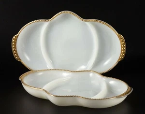 Fire King FireKing Anchor Hocking divided serving dish milk glass 3 section gold - Picture 1 of 3