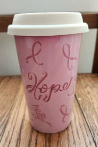 Longaberger Pottery - Pink Hope Travel Cup Mug 6" - Bild 1 von 4