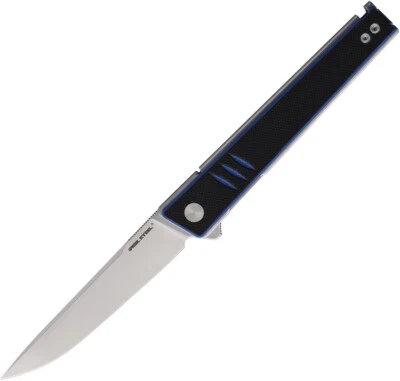 Navaja de bolsillo plegable Real Steel Kikashi Linerlock negra y azul G10 14C28N 8071DS Foto 1 de 2