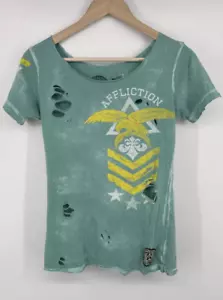 Affliction Damen Größe Large Used-Look türkisblau Top Adler Biker Tatoo - Bild 1 von 5