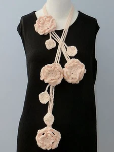 New Handmade Crochet Pink Flower Scarf Necklace Lariat - Picture 1 of 3