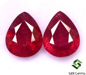 6.90 Cts Natural Ruby Pear Cut Pair 10x8 mm Faceted Deep Red Shade Loose Gems GF - Picture 1 of 5