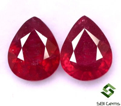 6.90 Cts Natural Ruby Pear Cut Pair 10x8 mm Faceted Deep Red Shade Loose Gems GF - Image 1 of 4