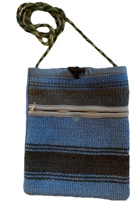 Bohemian Southwest Handbag Crossbody Tote Blue Gray Saddle Blanket Lined Hippie - Image 1 of 4