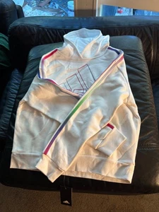 Adidas felpa pull over con cappuccio nuova con etichette bianca l (14) bianca $45 Studio guardaroba cassa - Foto 1 di 3
