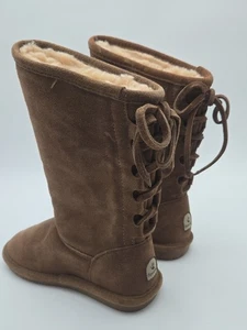 Bearpaw Kids Suede Winter Boots Size 2 Youth – Brown Lace-Up Back Shearling... - Picture 1 of 5