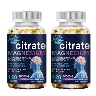2 Bottles Magnesium Citrate 1000mg Capsules Super Strong Effective Vegan Capsule - Image 1 of 4