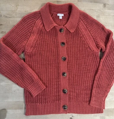 Cárdigan de punto grueso oxidado Garnet Hill para mujer mezcla de lino suéter con cuello mediano Foto 1 de 4