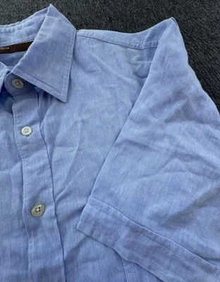 Perry Ellis Shirt Mens XLarge Blue Button Up Short Sleeve Linen Blend Pockets - Image 1 of 4