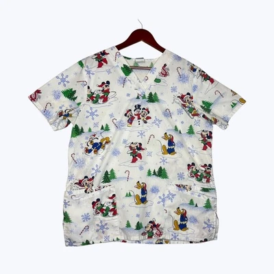 Disney Mickey Minnie Scrub Top Estimated Size M Pluto Holiday Christmas - Image 1 of 4