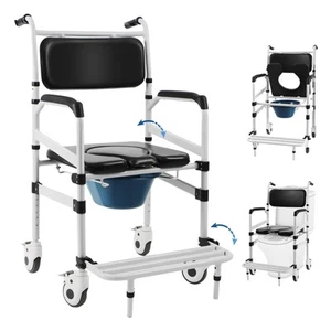 Rolling Shower Chair with Handles Arms, Bedside Commode Chair with Wheel, Whe... - Picture 1 of 7