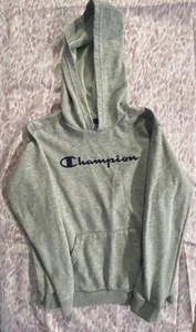Champion Logo Hooded Sweatshirt Youth Medium 10-12 Pullover Gray Hoodie - Picture 1 of 3