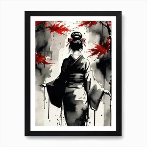 Geisha Painting 2 Art Print Framed Wall Art Poster Canvas Print Picture - Picture 1 of 4