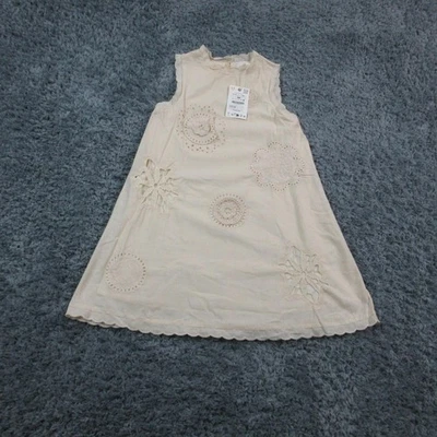 Vestido Zara Niñas 11-12 Años 148 CM Beige Ojales Bordado Sin Mangas Boho Nuevo con Etiquetas Foto 1 de 4