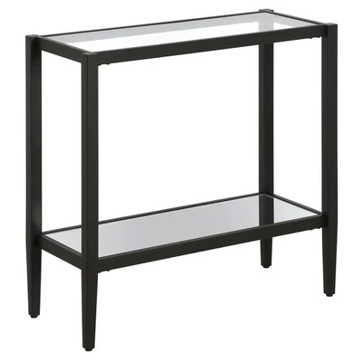 24" Wide Rectangular Side Table with Glass Shelf in Blackened Bronze, Table f... - Image 1 of 4