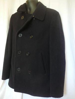 J. Crew Bayswater Peacoat Black Quilt Lined Stadium Cloth Wool Men’s Size Small - Image 1 of 4