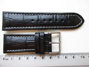 Black alligator print 24 MM sport padded leather watch band strap - SHORT - Picture 1 of 5