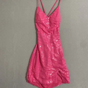 Homecoming Cocktail Mini Dress Sz 10 Pink strappy lace up Corset back Sequins - Picture 1 of 16