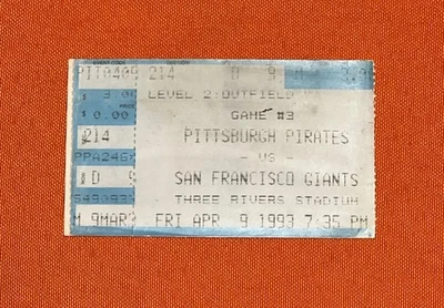 Boleto del 9 de abril de 1993 Barry Bonds 1st Game Giants Vs Pirates *CgC605* Foto 1 de 2