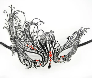 Women Signstek Metal Laser Cut Filigree Masquerade Venetian Party Mask Black - Picture 1 of 5