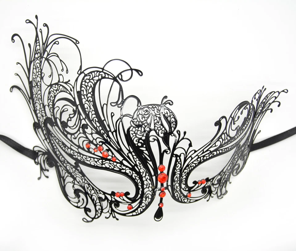 Women Signstek Metal Laser Cut Filigree Masquerade Venetian Party Mask Black - Image 1 of 1