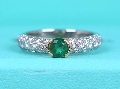 $14500 Tiffany Co платина 18K Etoile зеленый изумруд Pave бриллиант помолвочное кольцо - Изображение 1 из 4